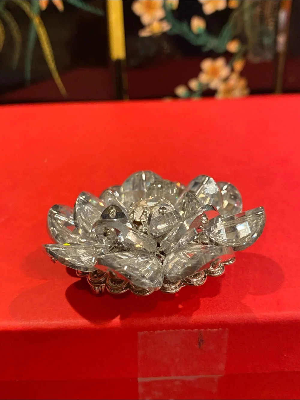 Vendome Crystal Lotus Flower Brooch Pin - Clear Sparkling Petals